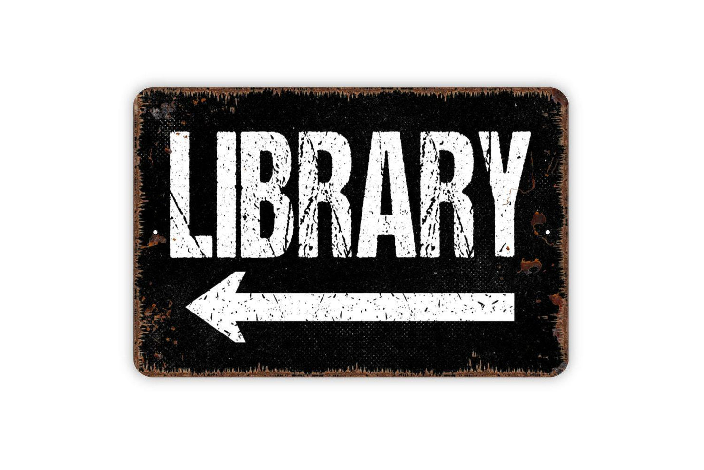 Library With Arrow Sign | Reading Room Directional Wall Decor | Metal Sign or Vinyl Sticker for School Office Home Study