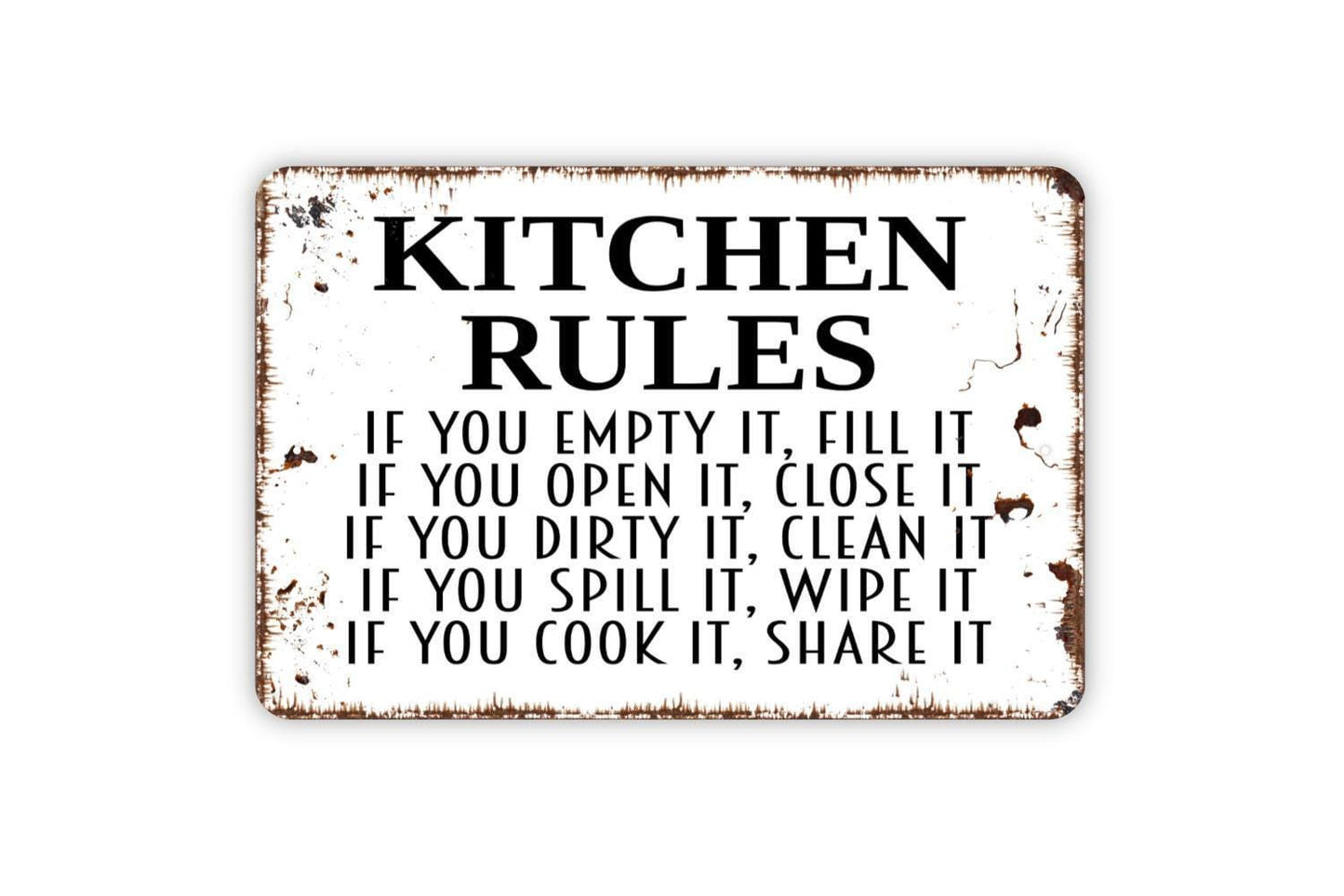 Kitchen Rules Sign - Funny Chef Mom Pantry Kitchen Bake Cook Meal Metal Indoor or Outdoor Wall Art
