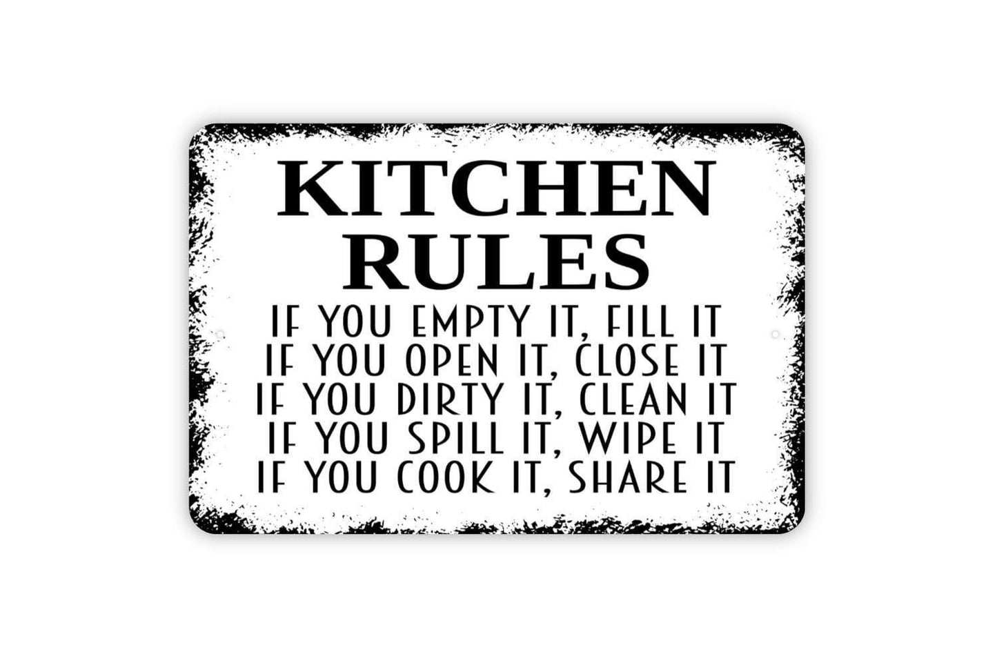 Kitchen Rules Sign - Funny Chef Mom Pantry Kitchen Bake Cook Meal Metal Indoor or Outdoor Wall Art