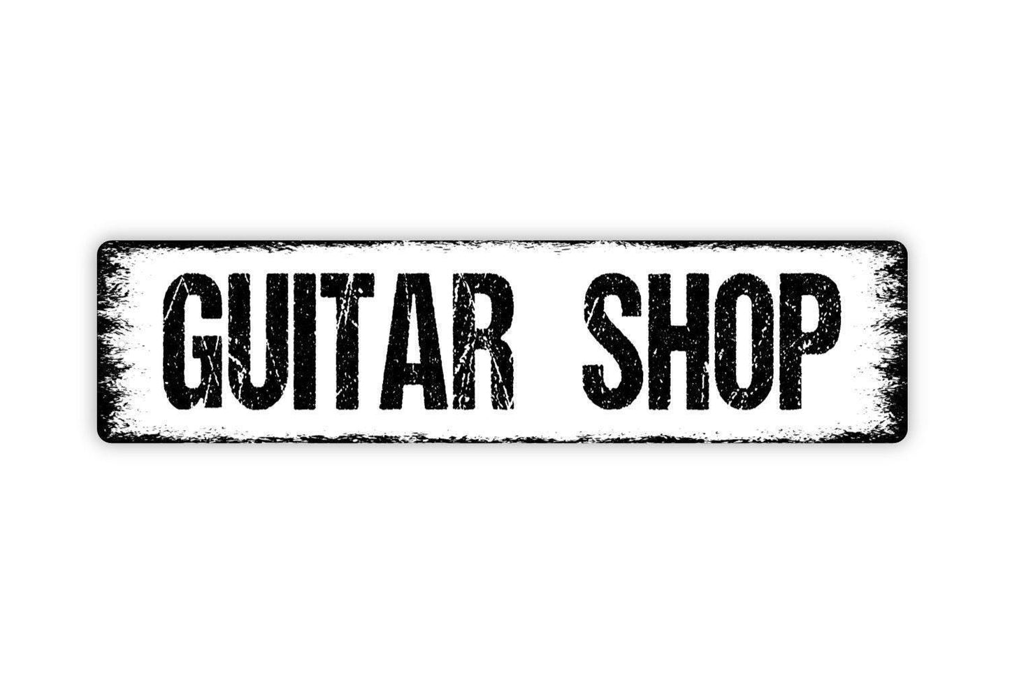 Guitar Shop Sign - Music Store Vinyl Sticker Or Street Metal Sign or Door Name Plate Plaque