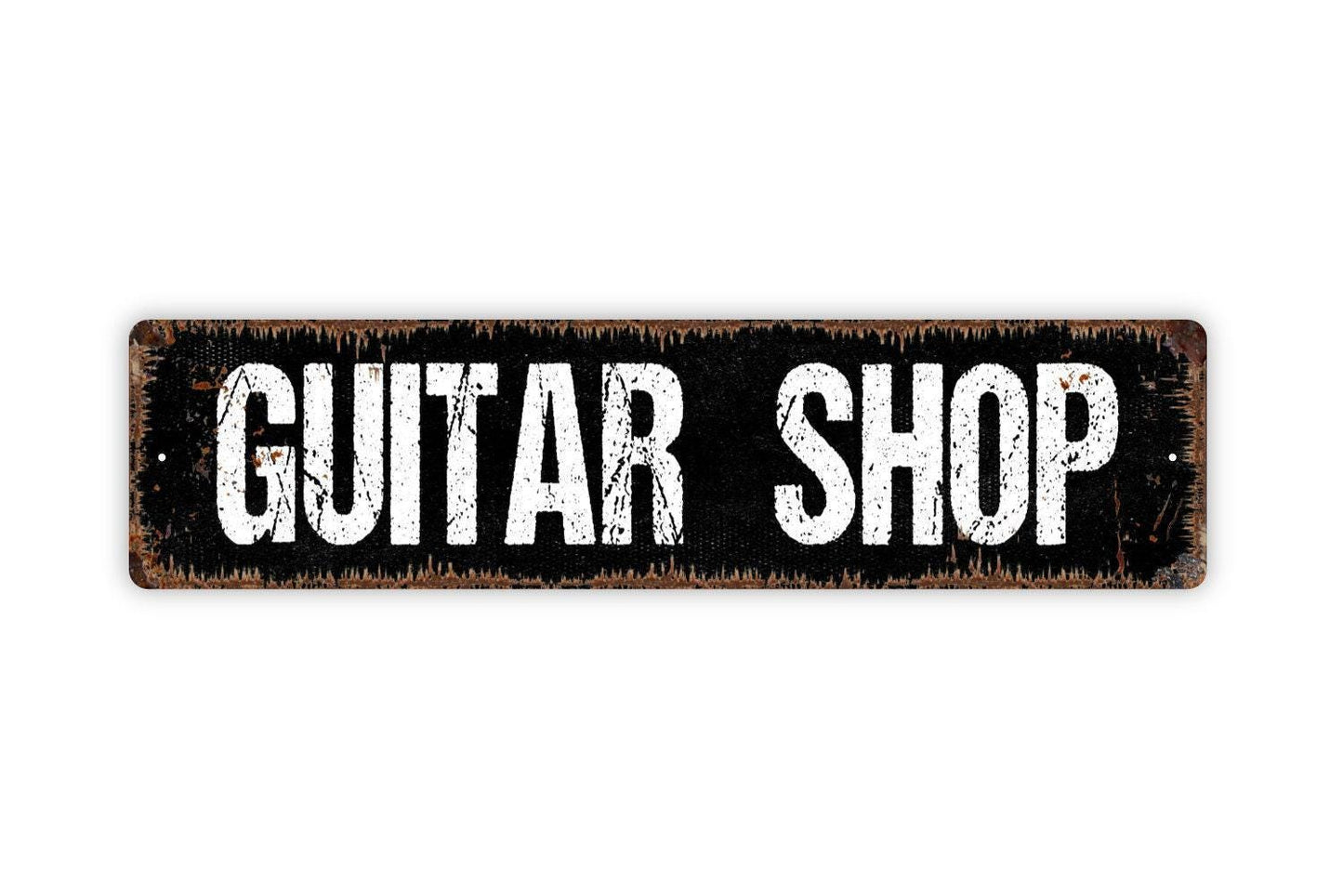 Guitar Shop Sign - Music Store Vinyl Sticker Or Street Metal Sign or Door Name Plate Plaque