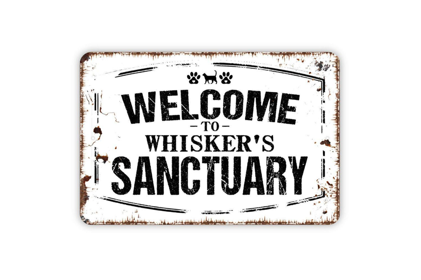Personalized Cat Sanctuary Sign - Custom Kitty Kitten Pet Metal Wall Art Indoor Or Outdoor