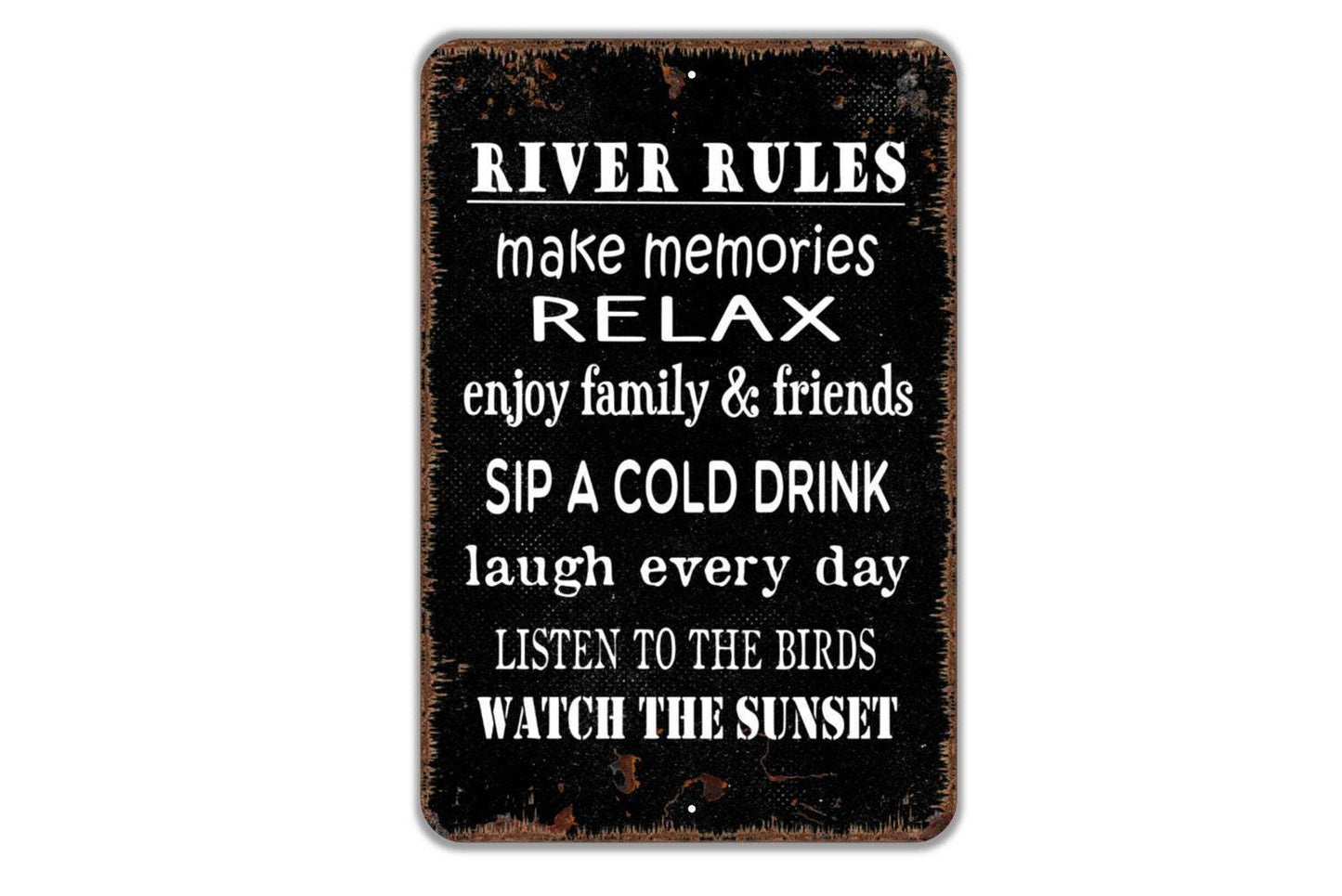 River Rules Sign - Make Memories With Family and Friends Metal Wall Art - Indoor or Outdoor