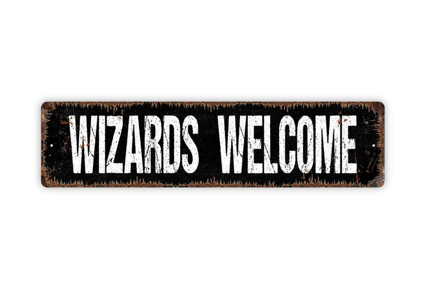 Wizards Welcome Sign | Rustic Fantasy Wall Decor | Magic Castle or Tavern Sign | Custom Metal Sign or Vinyl Sticker | Witch Wizard Wall Art