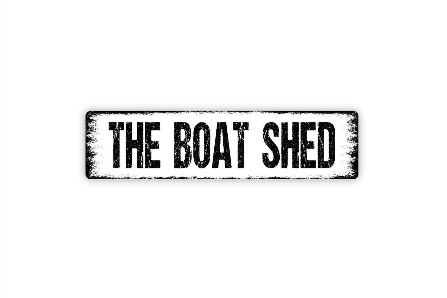 The Boat Shed Sign | Rustic Nautical Wall Sign for Lake House, Beach Home, or Marina | Rustic Metal Sign or Vinyl Sticker Coastal Décor