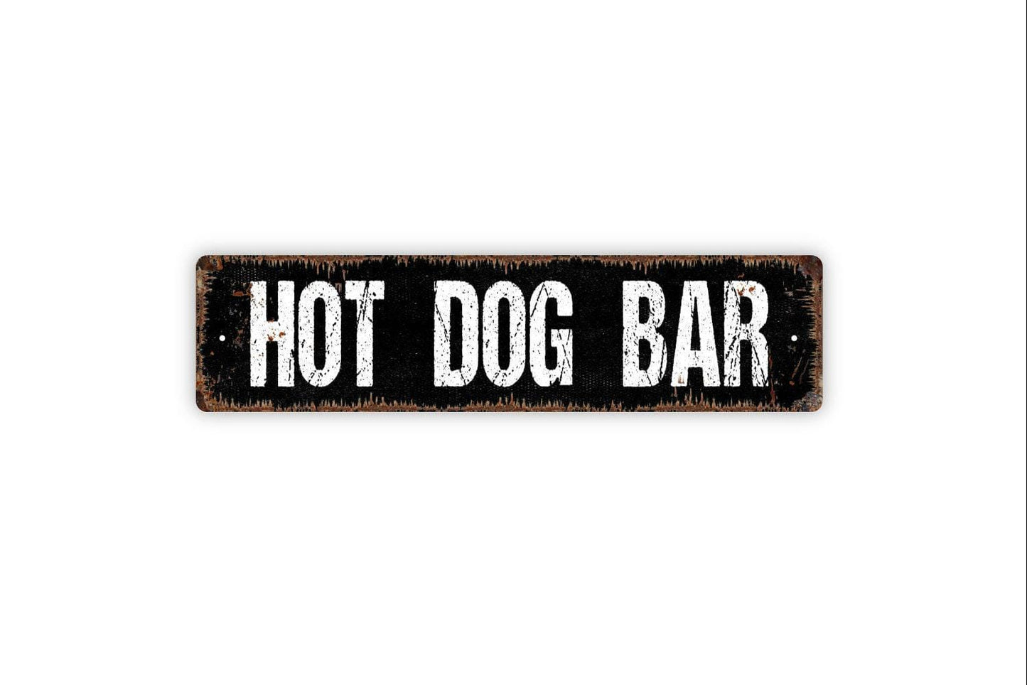 Hot Dog Bar Sign - Food Vendor Farmers Market Weiner Stand Vinyl Sticker Or Street Metal Sign or Door Name Plate Plaque