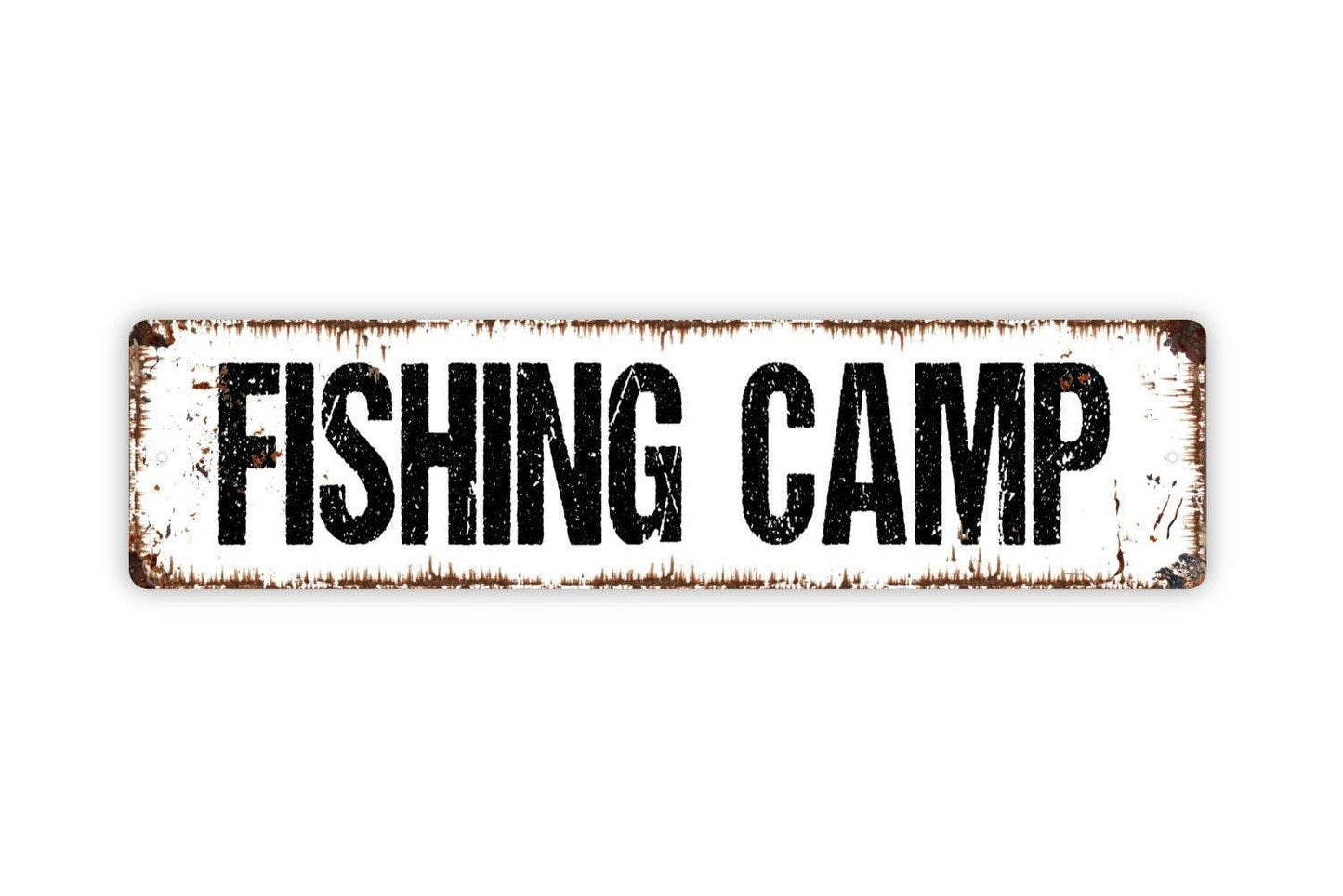 Fishing Camp Sign - Vinyl Sticker Or Metal Street Sign or Door Name Plate Plaque