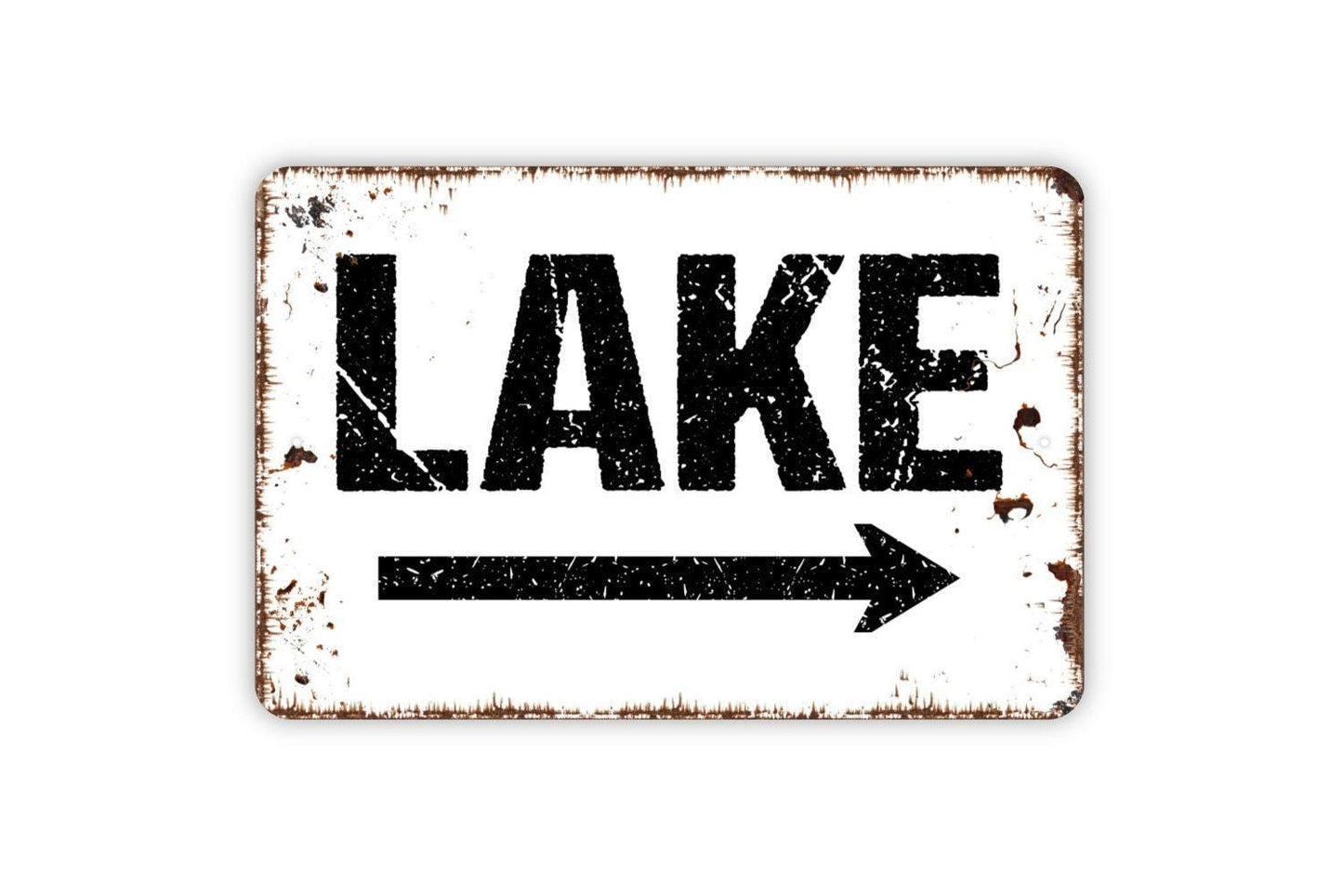 Lake Sign with Right or Left Arrow - Metal Wall Art - Indoor or Outdoor