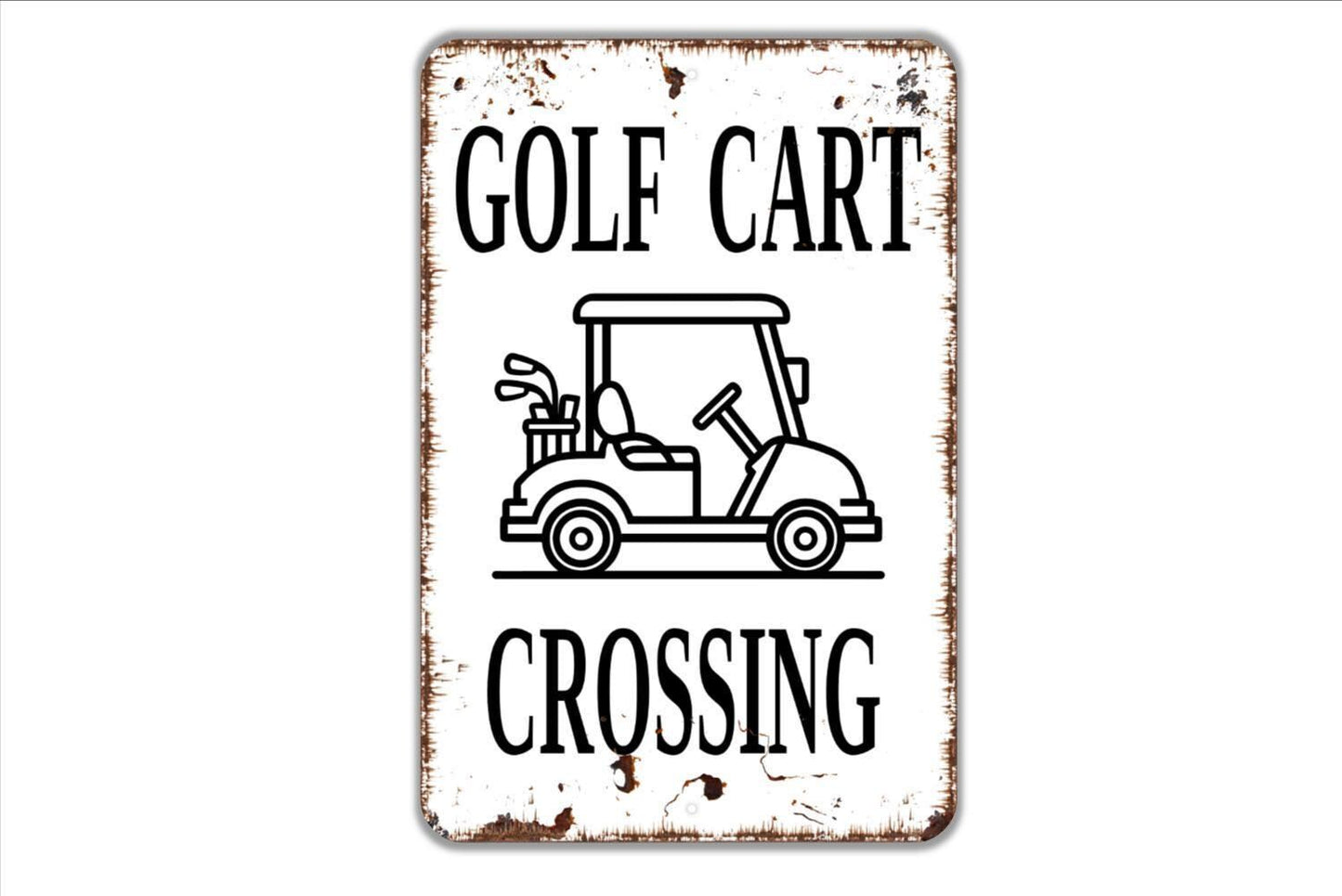 Golf Cart Crossing Sign – Funny Golf Course Yard Street Wall Decor – Retirement Community Neighborhood Safety Metal Sign or Sticker