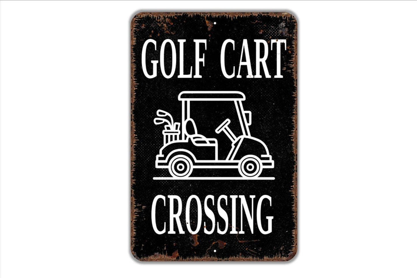 Golf Cart Crossing Sign – Funny Golf Course Yard Street Wall Decor – Retirement Community Neighborhood Safety Metal Sign or Sticker