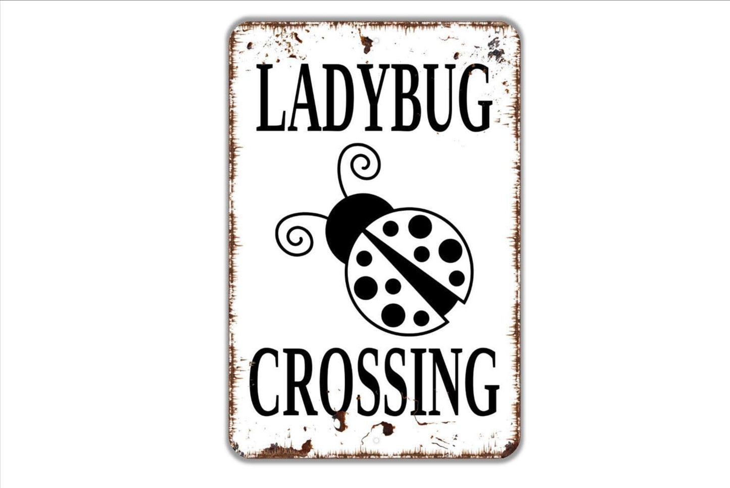 Ladybug Crossing Sign - Garden Bugs Metal Wall Art - Indoor or Outdoor