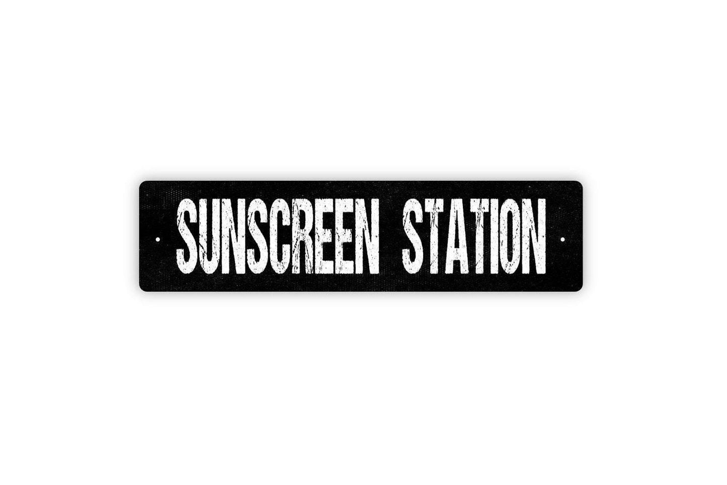 Sunscreen Station Sign - Pool Bathroom Guest Bath Showers Beach Vinyl Sticker Or Street Metal Sign or Door Name Plate Plaque
