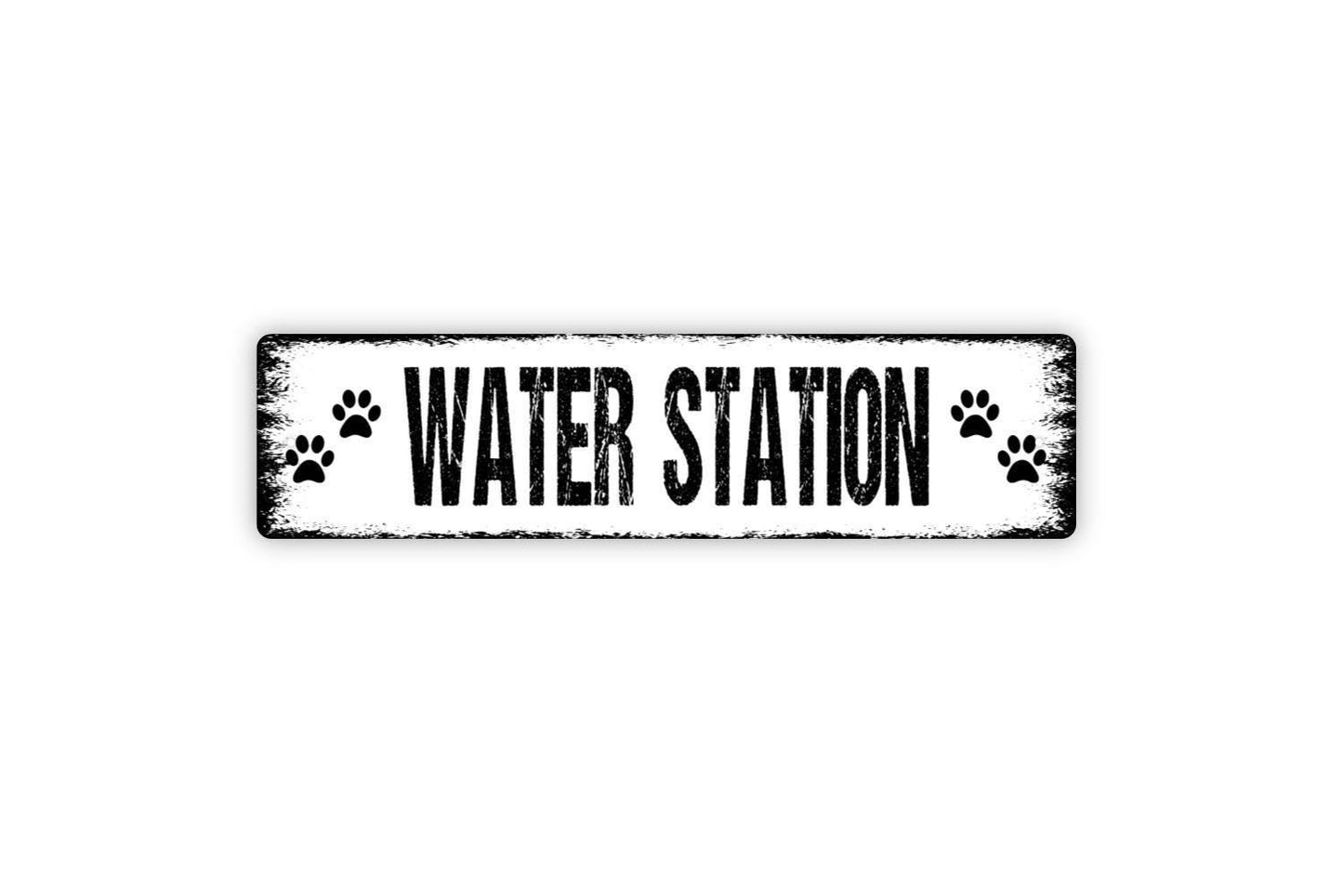 Water Station Sign with Paw Prints | Pet Hydration Station Dog Bowl Area Sign | Metal Outdoor Sign or Vinyl Sticker for Dogs