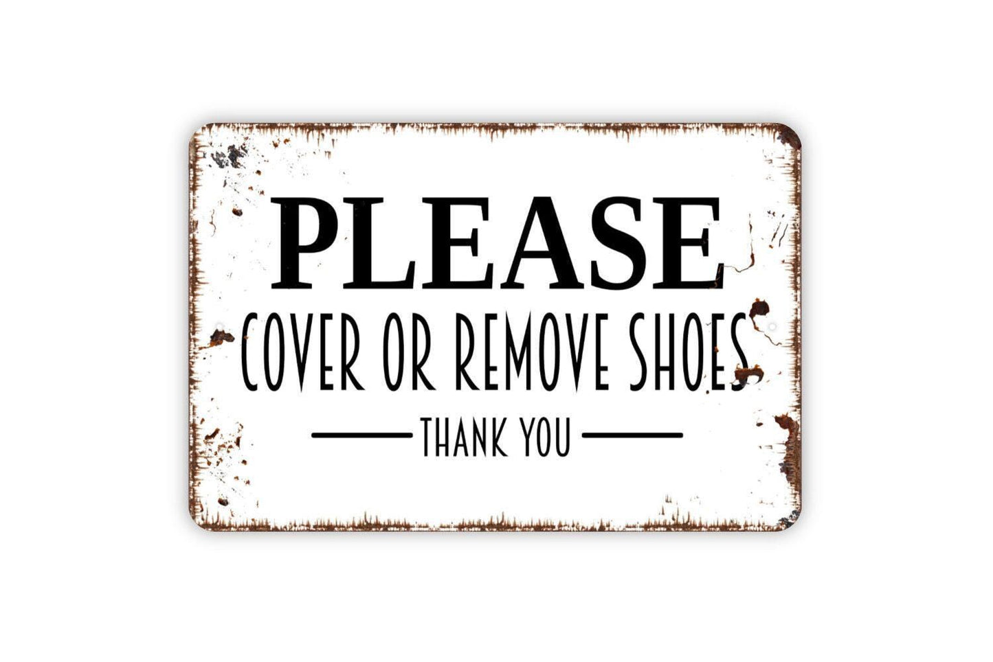Please Cover or Remove Shoes Sign | Entryway Wall Decor | Metal Sign or Vinyl Sticker for Homes, Apartments, Offices, or Porches