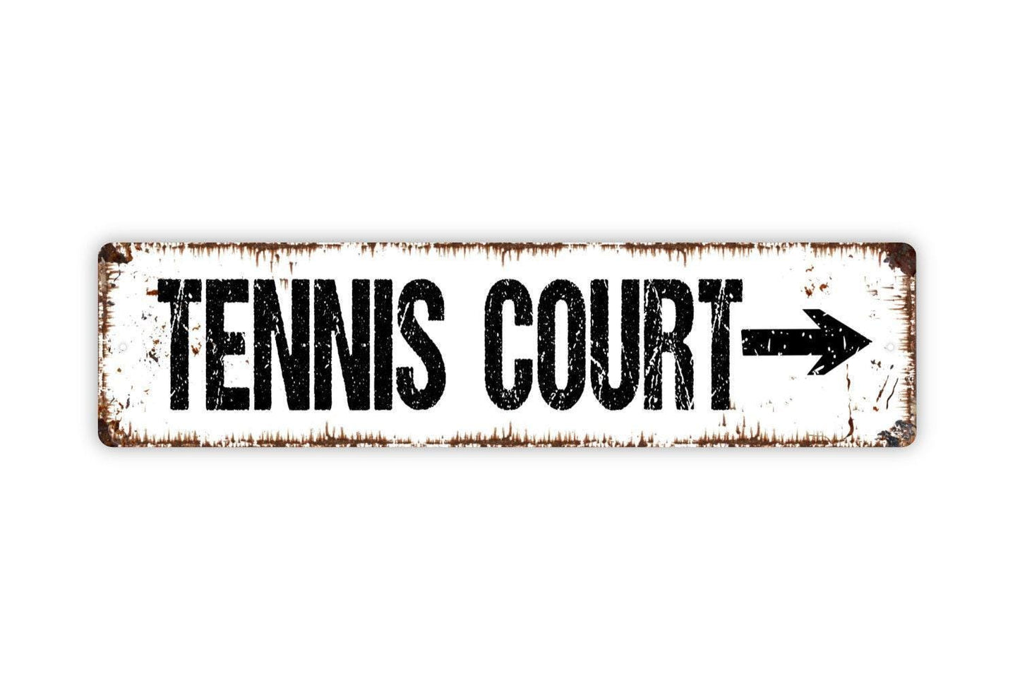 Tennis Court With Arrow Sign - Vinyl Sticker Or Metal Street Sign or Door Name Plate Plaque