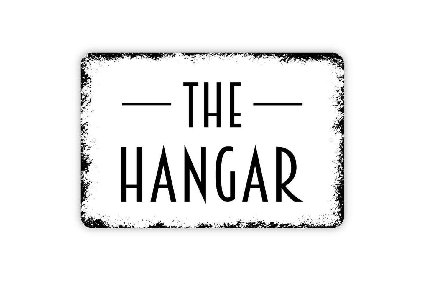 The Hangar Sign | Rustic Aviation Airplane Pilot Wall Decor | Metal Sign or Vinyl Sticker for Garage Man Cave Bar Office