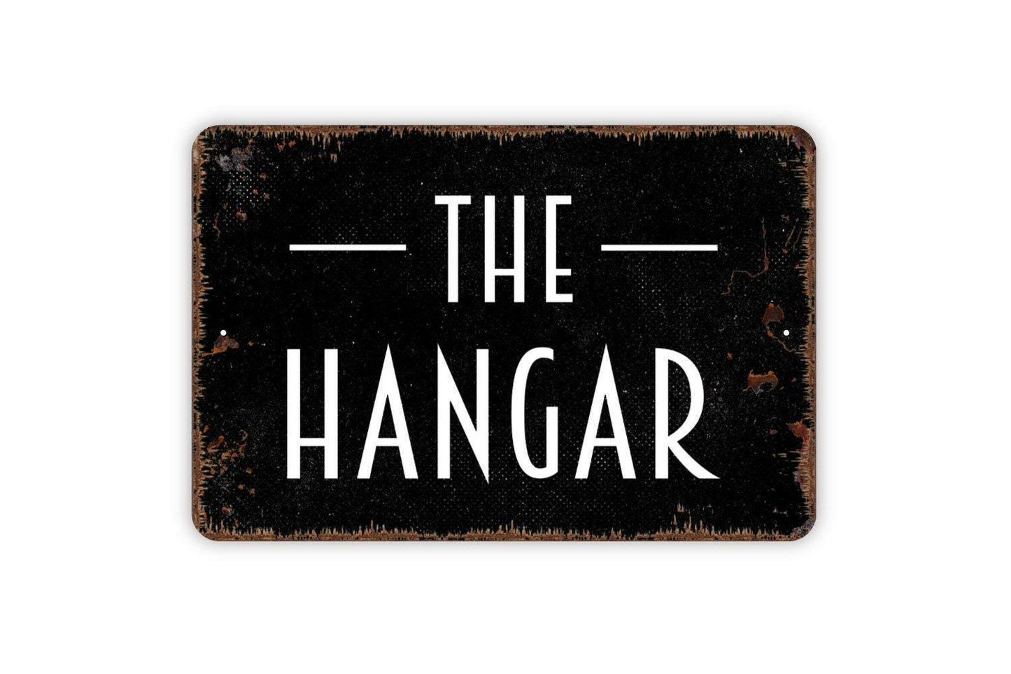 The Hangar Sign | Rustic Aviation Airplane Pilot Wall Decor | Metal Sign or Vinyl Sticker for Garage Man Cave Bar Office