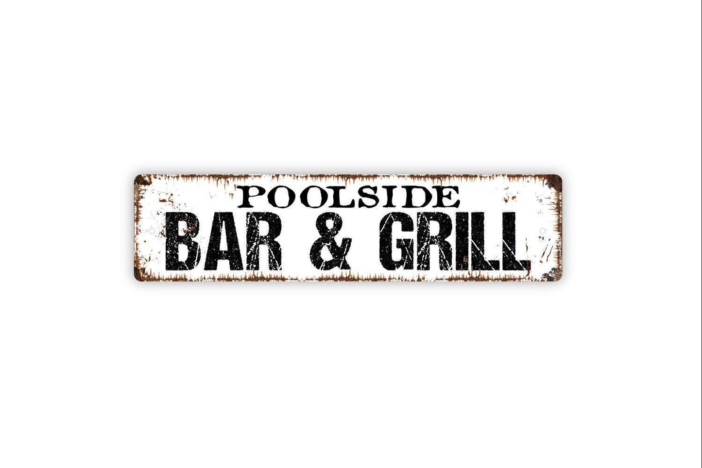 Poolside Bar and Grill Sign - Swimming Pool Backyard BBQ Smoker Fire Pit Bar Pub Rustic Street Metal Sign or Door Name Plate Plaque