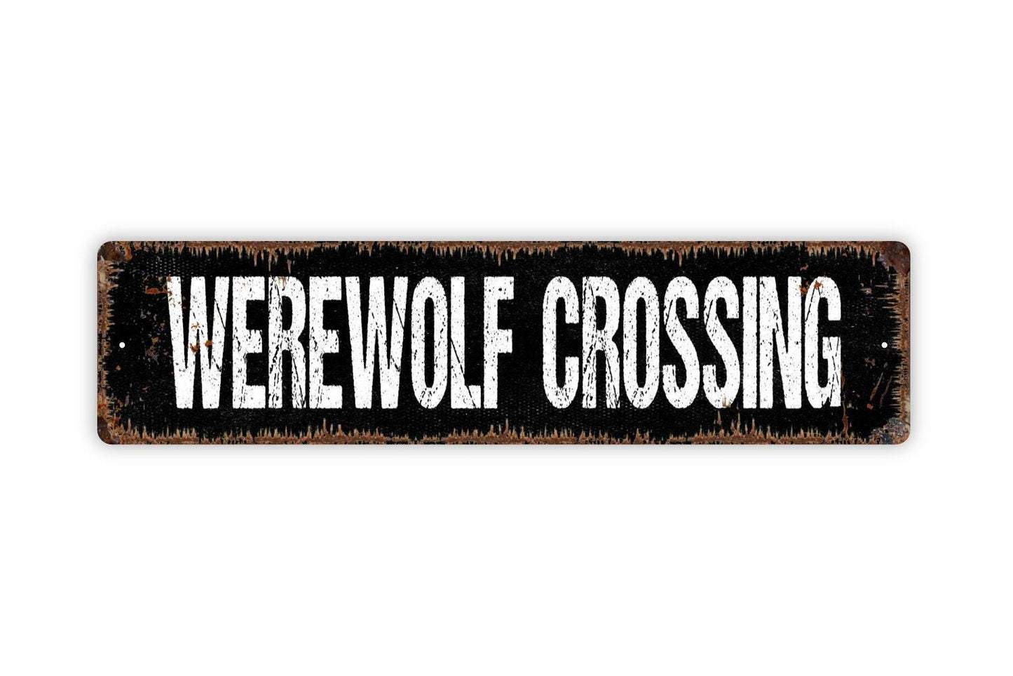 Werewolf Crossing Sign - Beware Caution Warning Werewolves Vinyl Sticker Or Street Metal Sign or Door Name Plate Plaque