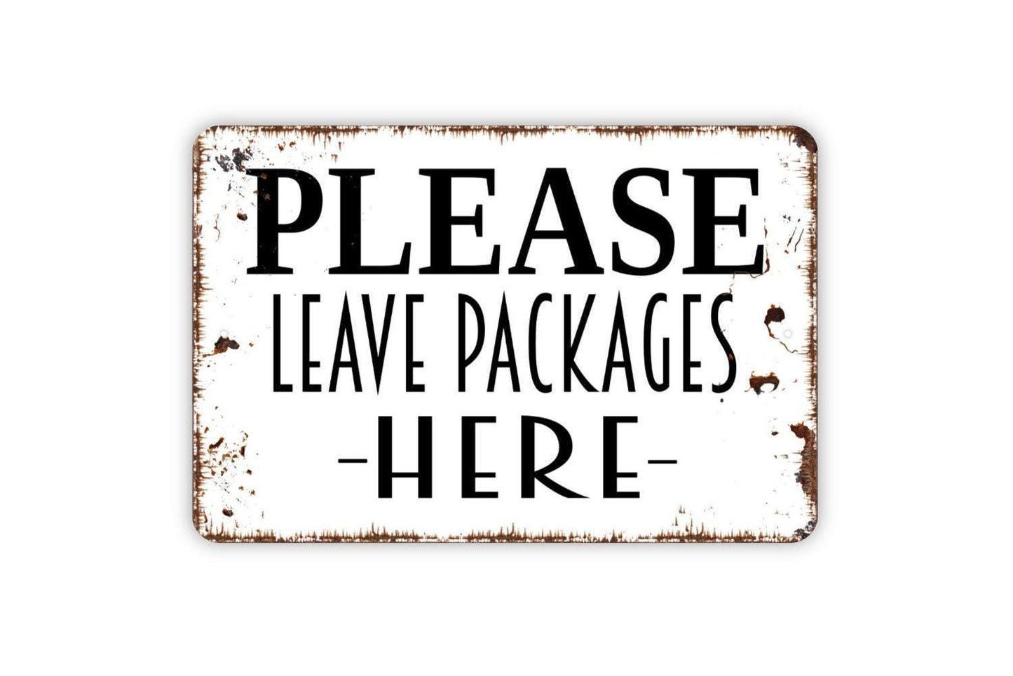 Please Leave Packages Here Sign – Delivery Driver Drop Off Package Porch Entry Notice – Home Business Property Metal Sign or Sticker