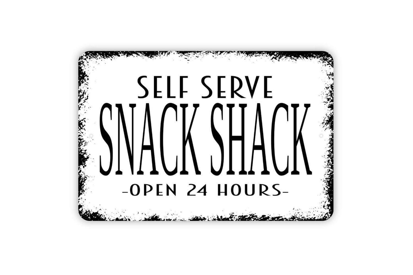 Self Serve Snack Shack Open 24 Hours Sign - Funny Kitchen Metal Indoor or Outdoor Wall Art