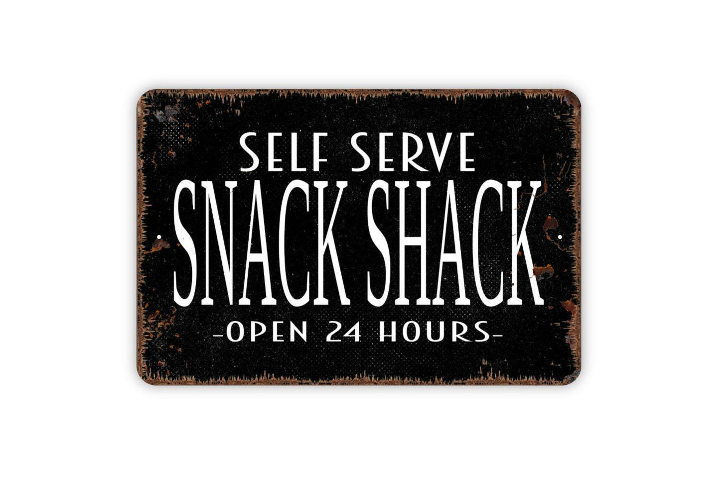 Self Serve Snack Shack Open 24 Hours Sign - Funny Kitchen Metal Indoor or Outdoor Wall Art
