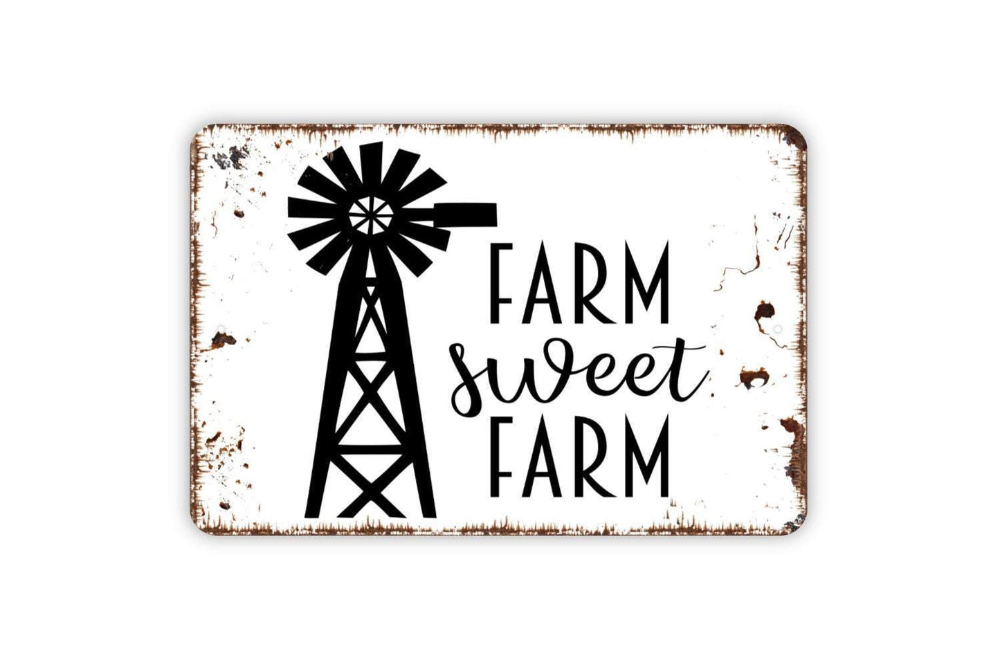 Farm Sweet Farm With Windmill Sign - Farmhouse Metal Wall Art - Indoor or Outdoor