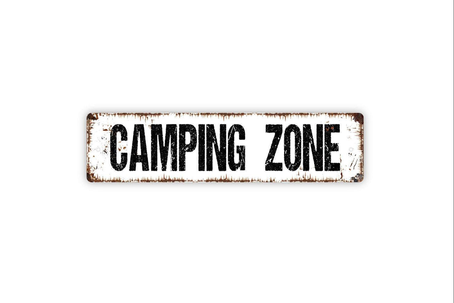 Camping Zone Sign - Vinyl Sticker Or Metal Street Sign or Door Name Plate Plaque