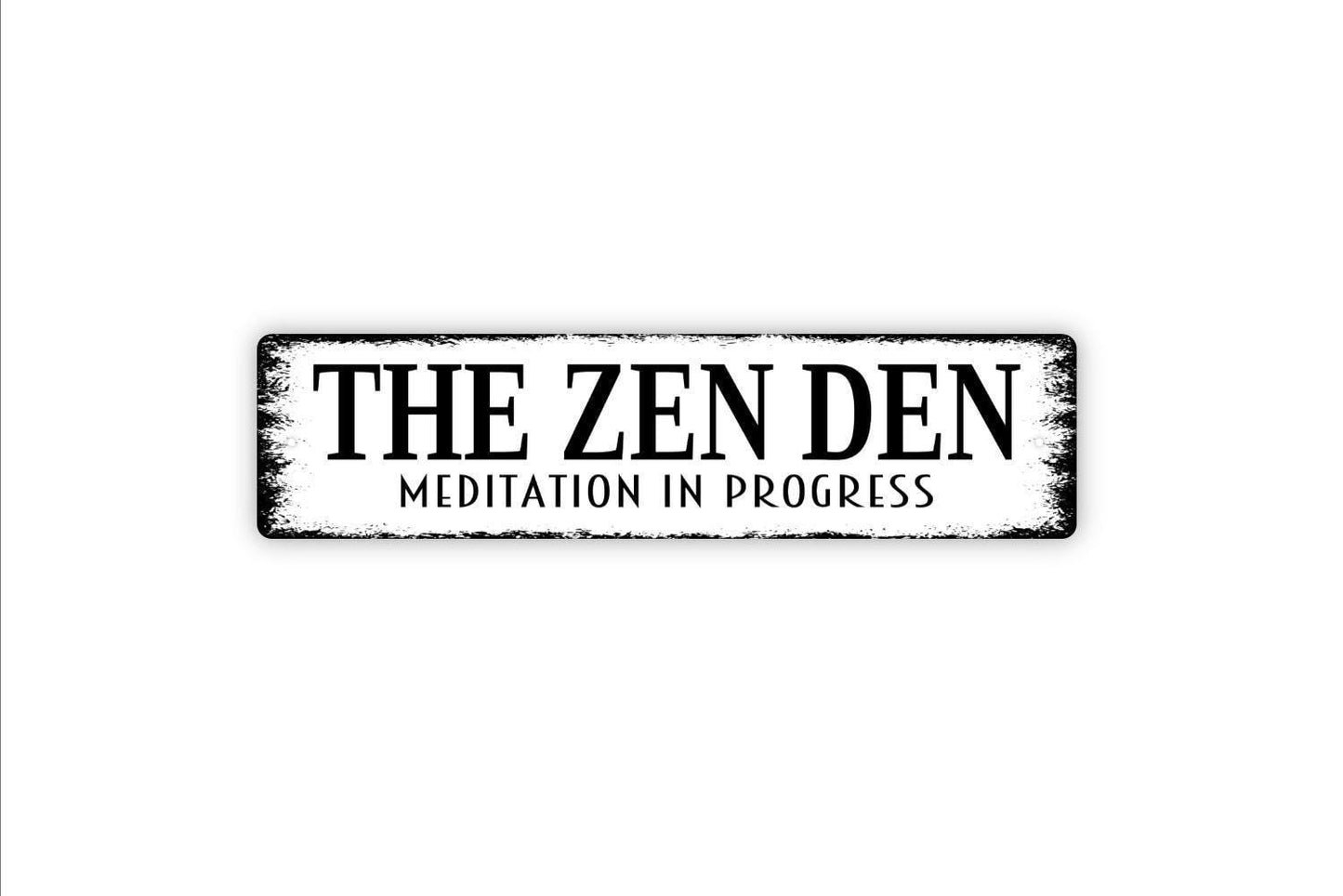 The Zen Den Meditation In Progress Sign | Yoga Room Wall Sign | Custom Metal Sign or Vinyl Sticker | Relaxation Retreat Decor
