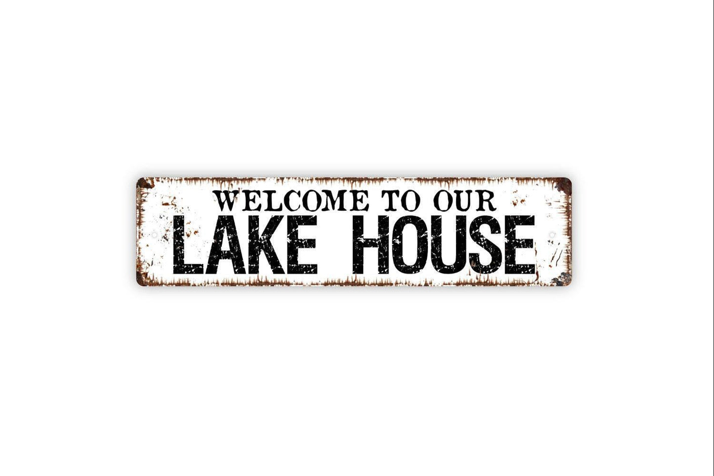 Welcome To Our Lake House Sign Metal or Vinyl Sticker | Rustic Lake Cabin Decor | Waterfront Home Sign | Vacation House Wall Art Sticker