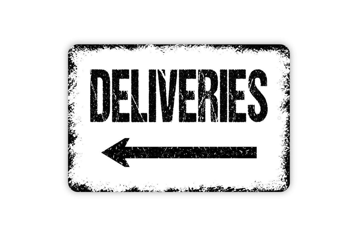 Deliveries With Arrow Sign | Directional Delivery Driver Decor | Business Warehouse Package Drop Off Notice | Metal Sign or Vinyl Sticker