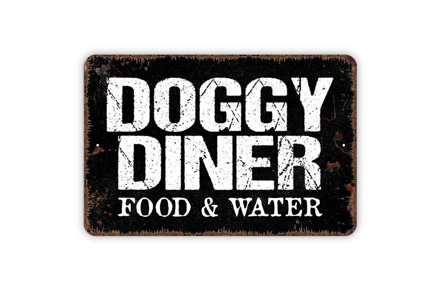 Doggy Diner Food and Water Sign - Dog Meal Metal Wall Art - Indoor or Outdoor