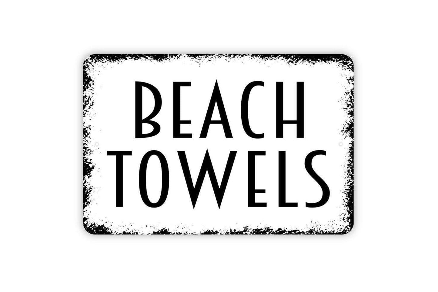 Beach Towels Sign – Coastal Bathroom Poolside Patio Wall Decor – Rustic Farmhouse Beach House Sign – Metal Sign or Sticker