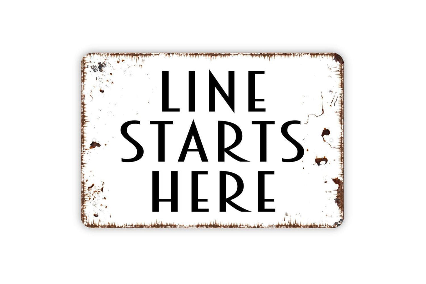 Line Start Here Sign | Business Queue Metal Sign or Vinyl Sticker | Restaurant, Café, Food Truck, or Event Crowd Control Sign
