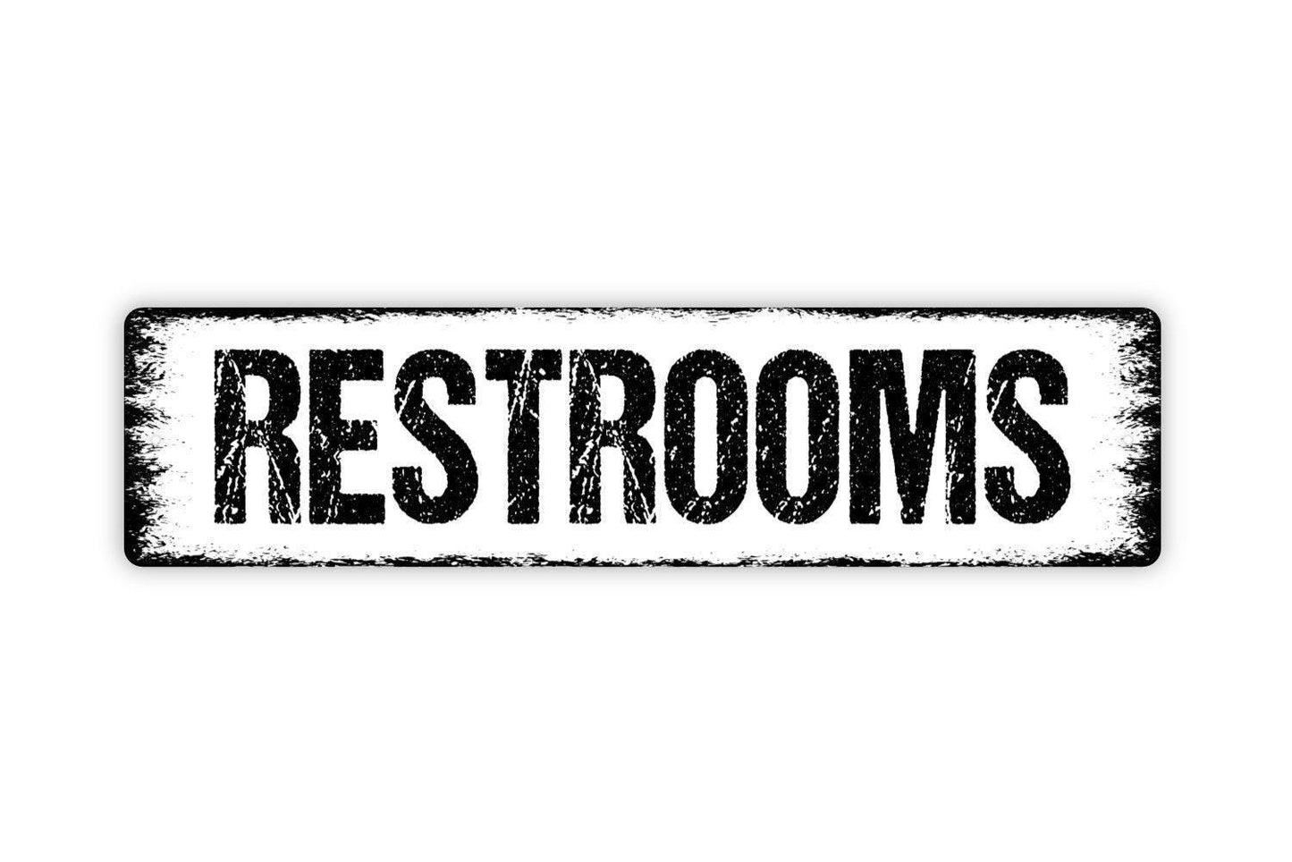 Restrooms Sign - Men Women Girls Boys Family Bathroom Washroom Vinyl Sticker Or Street Metal Sign or Door Name Plate Plaque