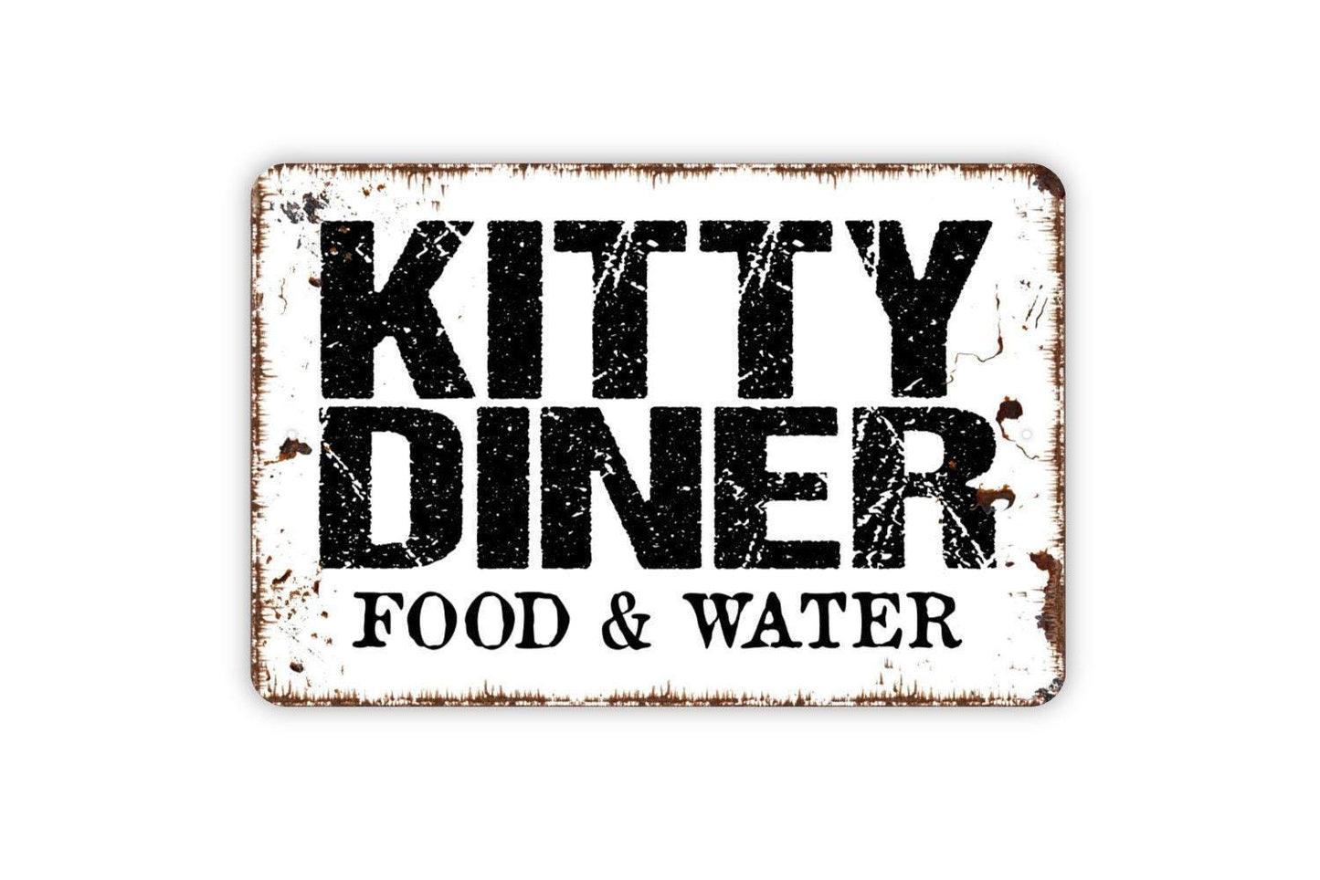 Kitty Diner Food and Water Sign - Cat Metal Indoor or Outdoor Wall Art