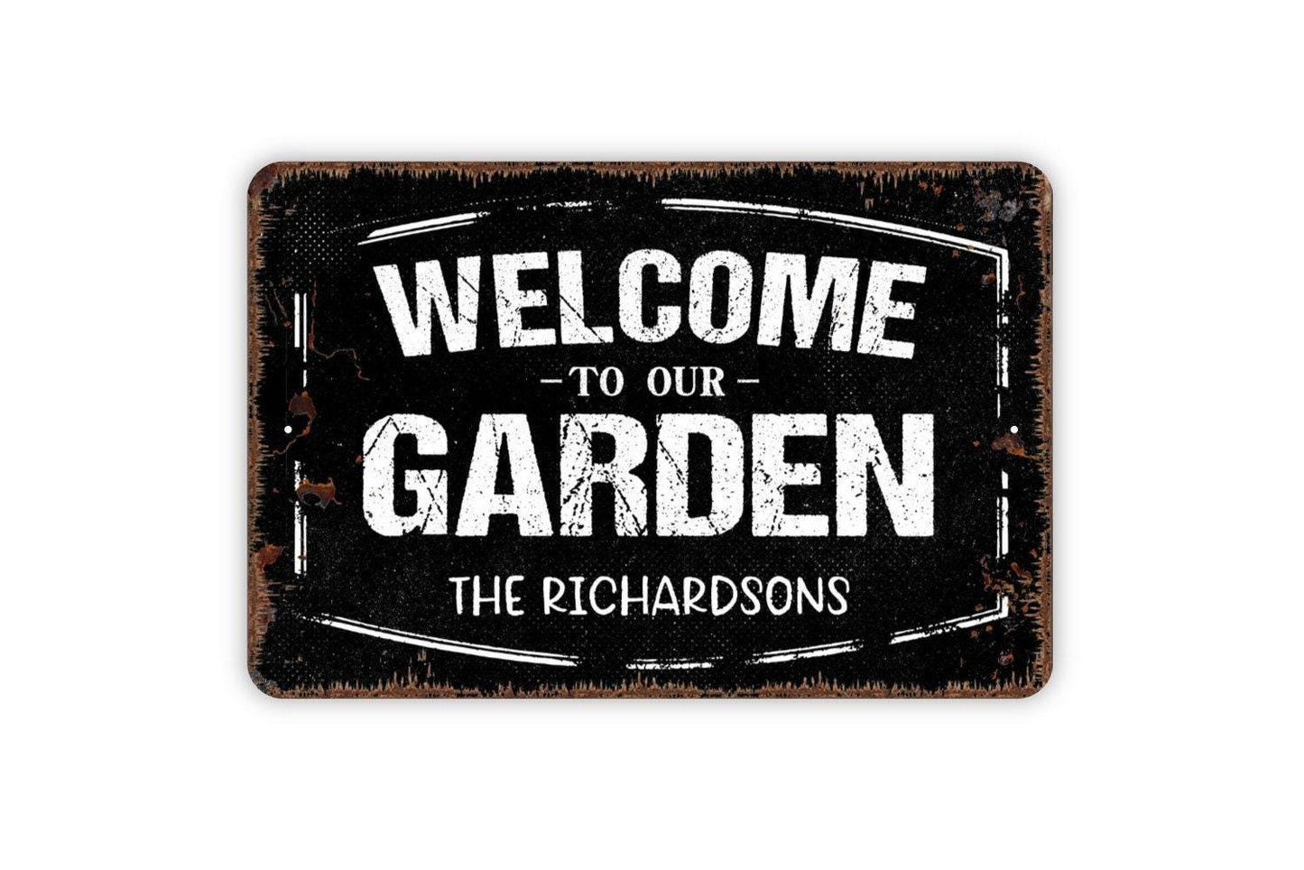 Personalized Welcome To Our Garden Sign | Custom Outdoor Yard, Patio, or Greenhouse Wall Sign | Metal Garden Sign or Vinyl Sticker Décor