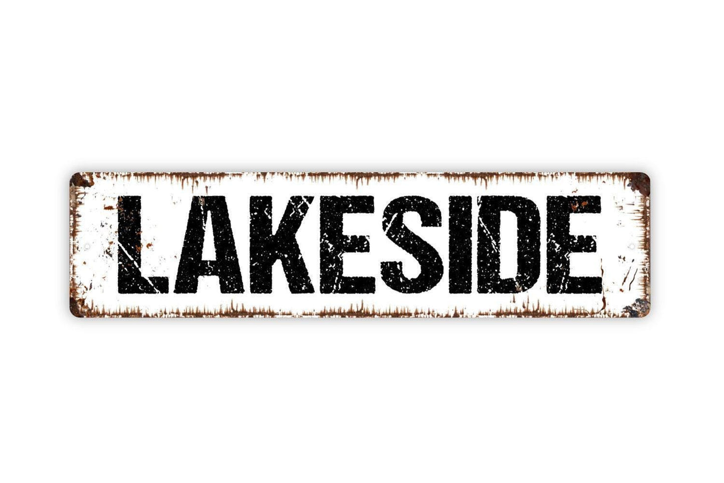Lakeside Sign - Lake Cabin Boat Vinyl Sticker Or Metal Street Sign or Door Name Plate Plaque
