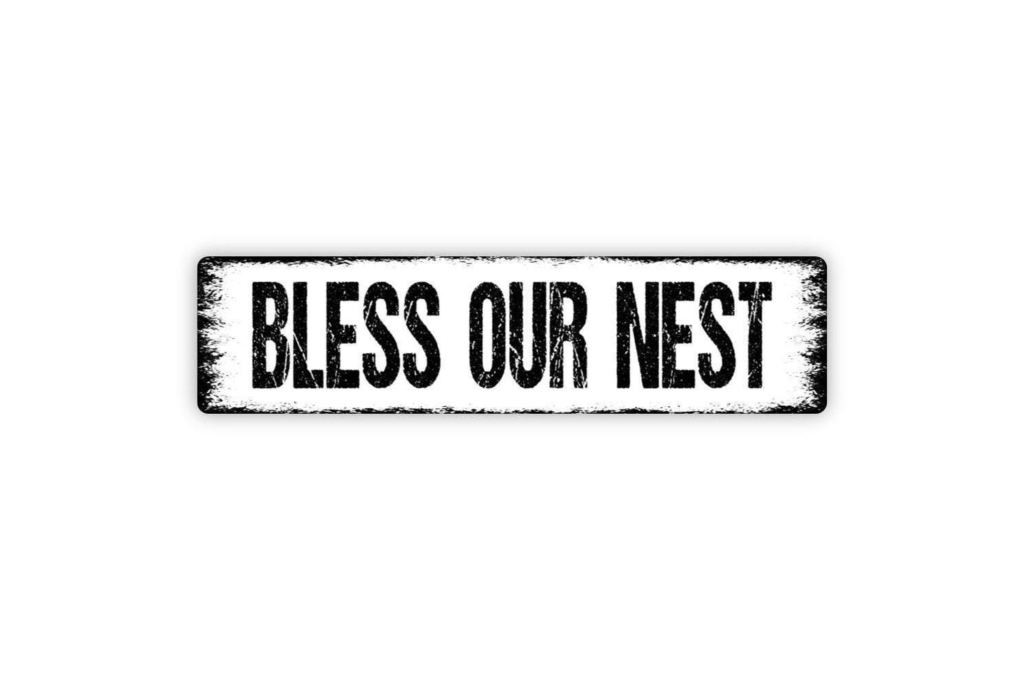Bless Our Nest Sign – Rustic Farmhouse Wall Decor – Family Home Entryway Living Room Kitchen Quote – Metal Sign or Sticker