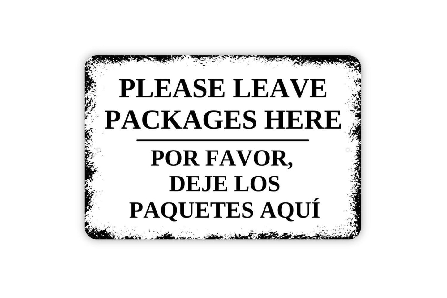 Please Leave Packages Here English & Spanish Sign | Delivery Instruction Wall Decor | Metal Sign or Vinyl Sticker for Home or Business