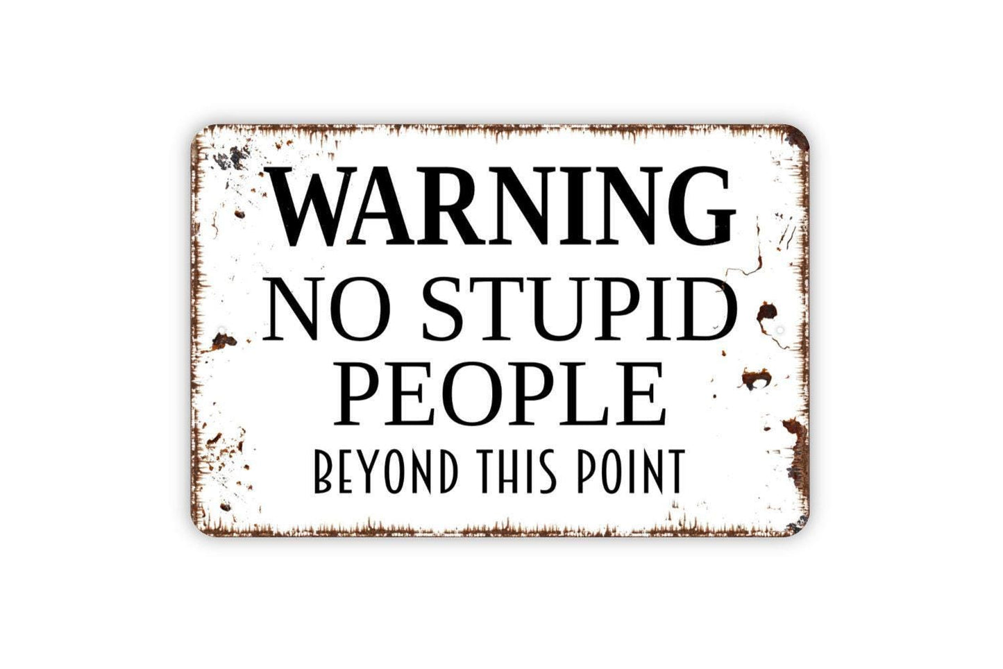 Warning No Stupid People Beyond This Point Sign - Metal Wall Art - Indoor or Outdoor