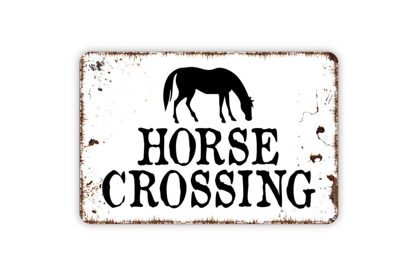 Horse Crossing Sign – Rustic Farmhouse Wall Decor – Country Barn or Ranch Sign – Equestrian Wall Art – Metal Sign or Vinyl Sticker