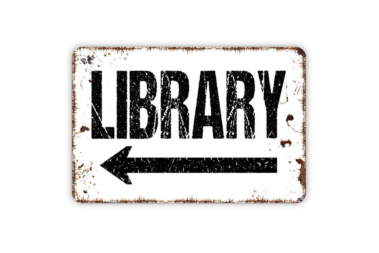 Library With Arrow Sign | Reading Room Directional Wall Decor | Metal Sign or Vinyl Sticker for School Office Home Study