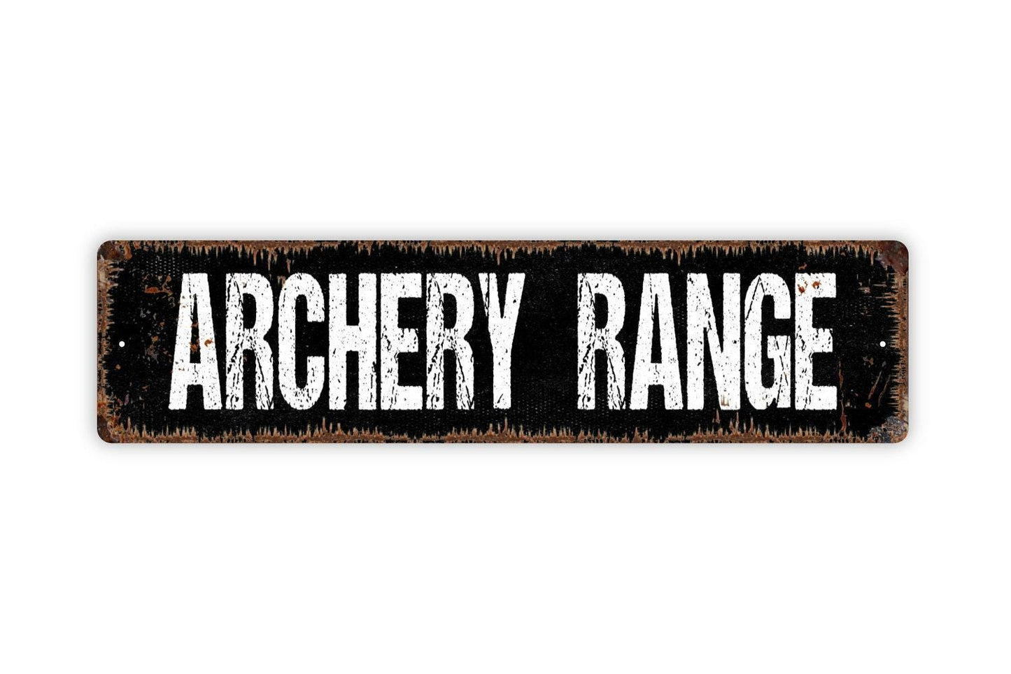 Archery Range Sign | Rustic Sports Wall Sign for Backyard, Lodge, Camp, or Club | Metal Sign or Vinyl Sticker Outdoor Hunting and Target