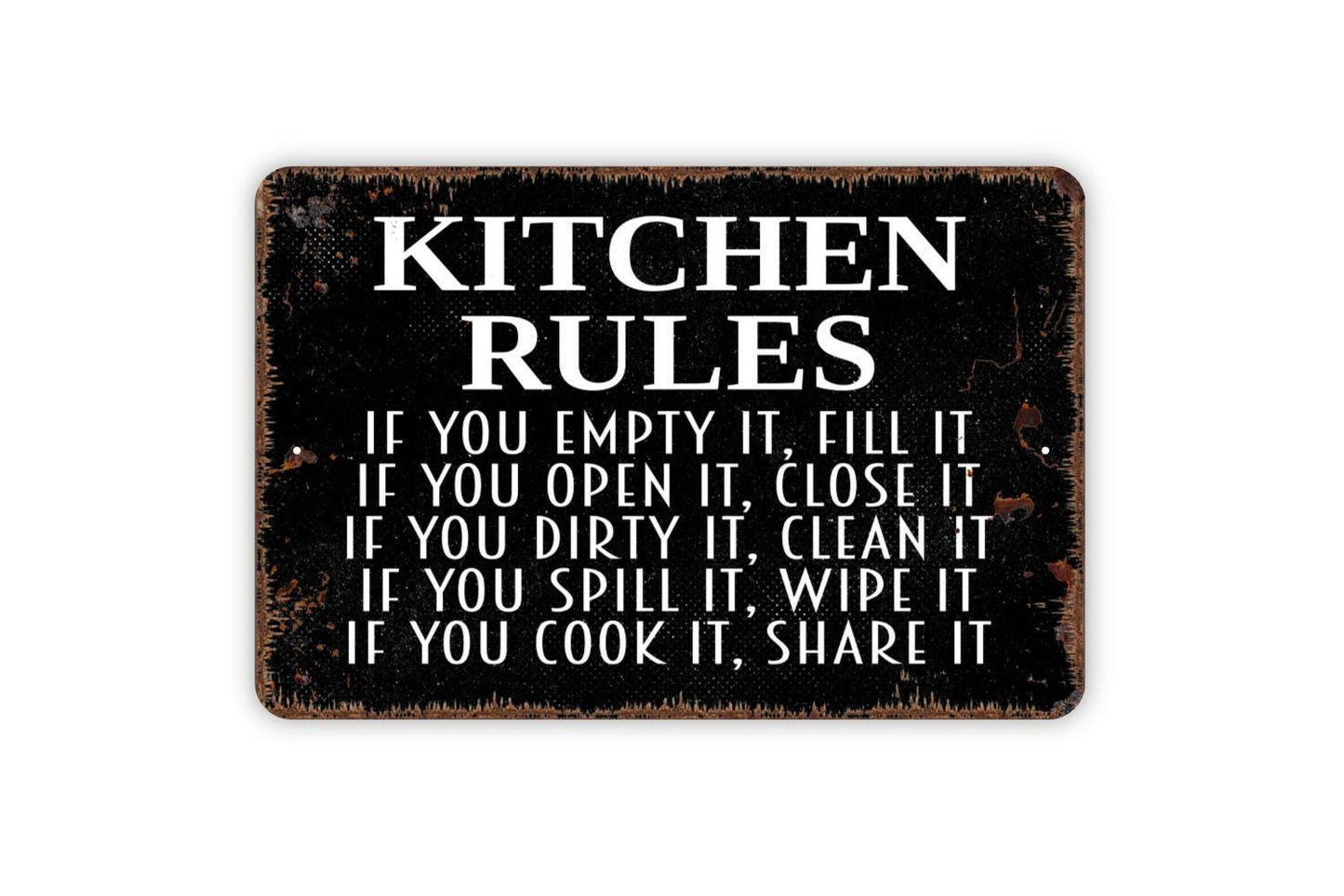Kitchen Rules Sign - Funny Chef Mom Pantry Kitchen Bake Cook Meal Metal Indoor or Outdoor Wall Art