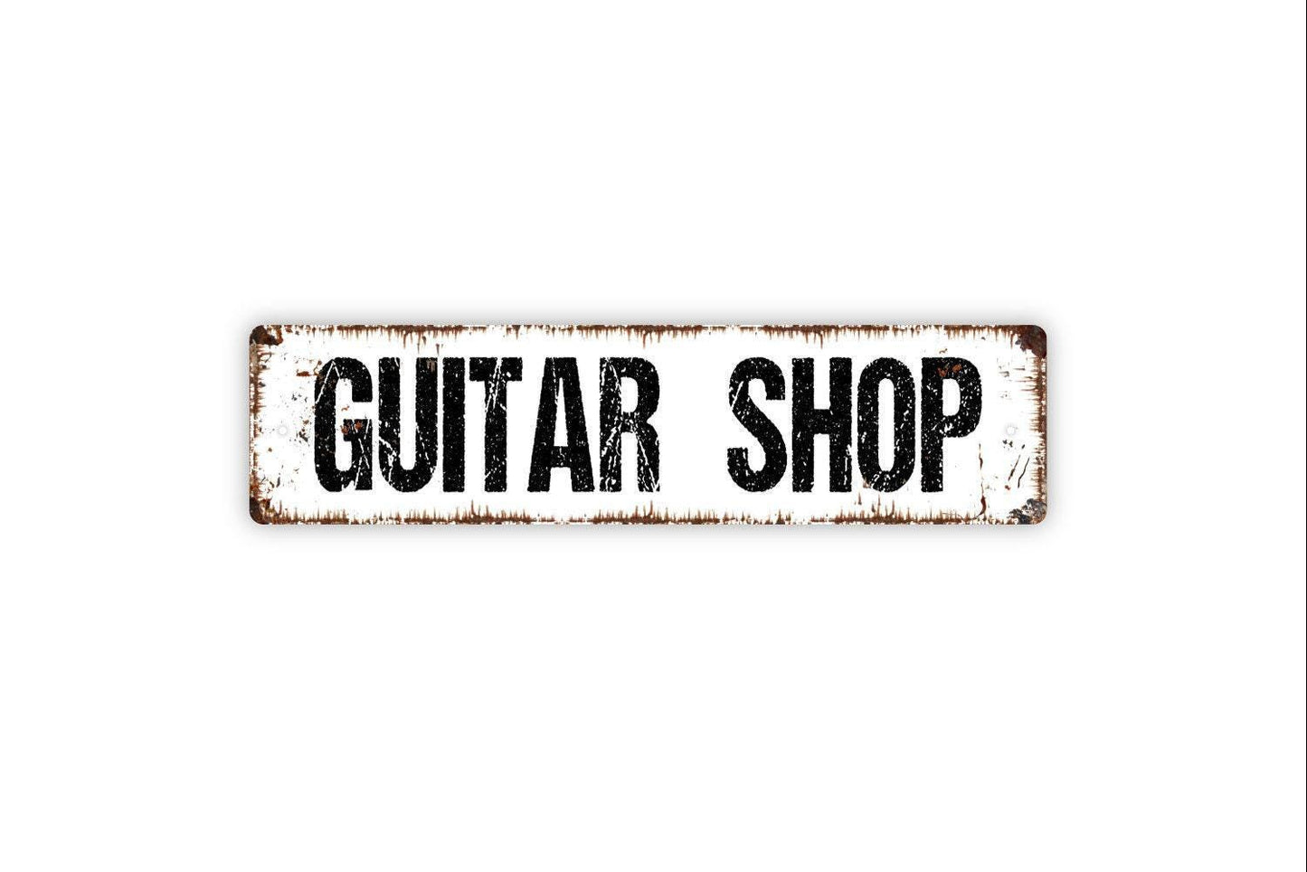 Guitar Shop Sign - Music Store Vinyl Sticker Or Street Metal Sign or Door Name Plate Plaque