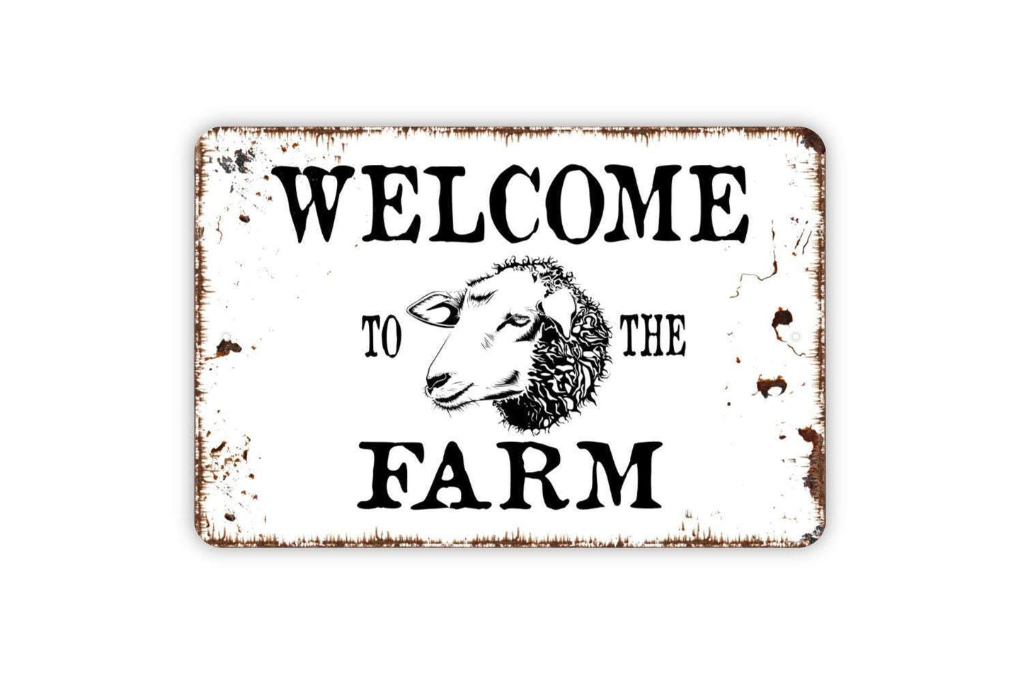 Welcome To The Farm Sheep Sign | Country Farmhouse Wall Sign | Rustic Barn, Homestead, or Porch Décor | Metal Farm Sign or Vinyl Sticker