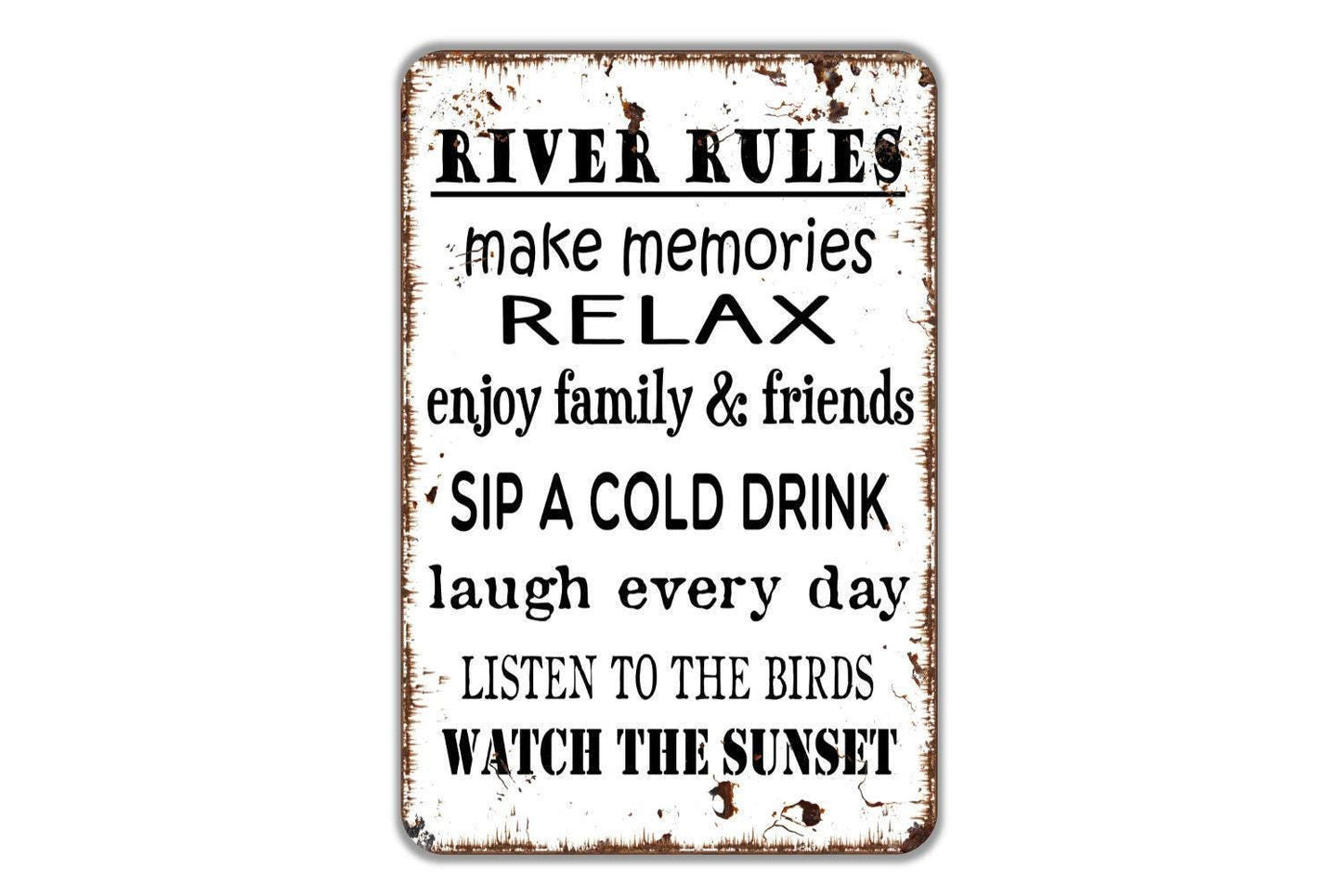 River Rules Sign - Make Memories With Family and Friends Metal Wall Art - Indoor or Outdoor