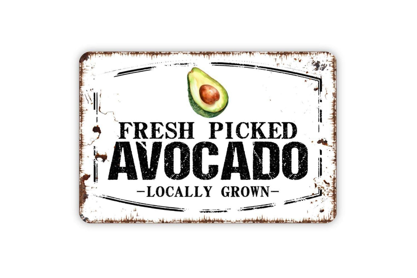 Fresh Picked Avocado Locally Grown Sign – Rustic Farmhouse Kitchen Wall Decor – Farmers Market Garden Produce Sign – Metal Sign or Sticker