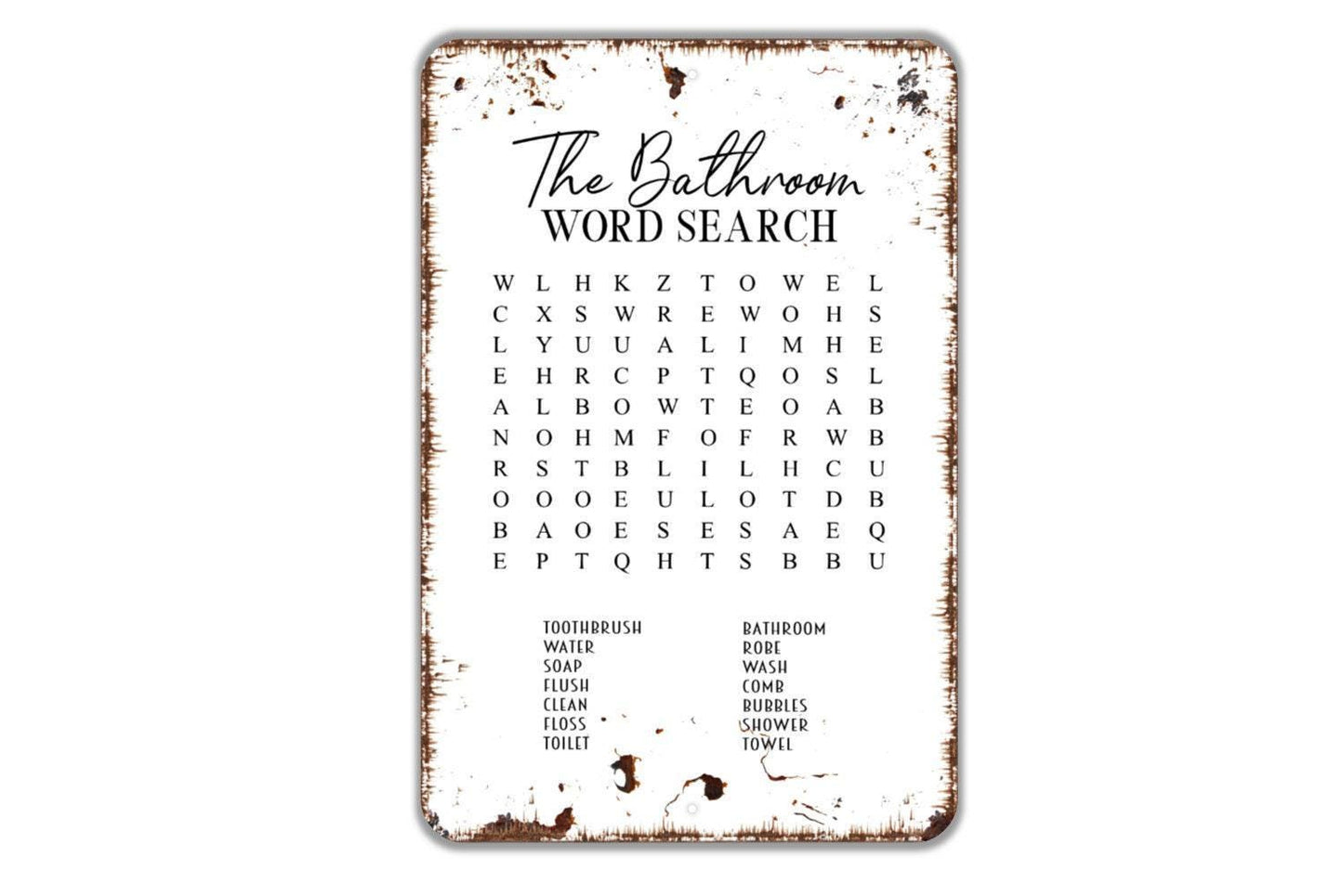 The Bathroom Word Search Sign - Word Game Restroom Metal Wall Art - Indoor or Outdoor